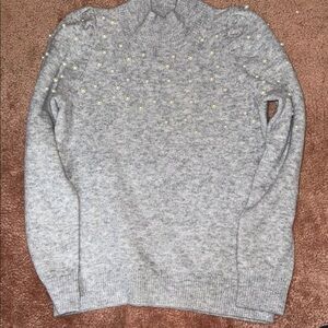 Ann Taylor Light Gray Sweater with Pearl Details